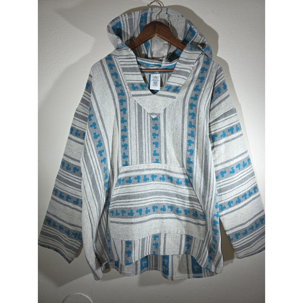 Disney Parks Hoodie Gray Baja Mickey Mouse Pullover Blue Surf Parks Size 3 L